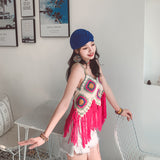 Coachella Music Festival Outfits Knitted Tassel Contrast Color Vest Camisole Cardigan
