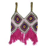 Coachella Music Festival Outfits Knitted Tassel Contrast Color Vest Camisole Cardigan