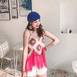 Coachella Music Festival Outfits Knitted Tassel Contrast Color Vest Camisole Cardigan