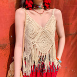 Coachella Music Festival Outfits Ethnic Style Tassel Knitted Sling