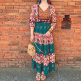 Coachella Music Festival Outfits Embroidered Printed Color Block Swing Dress