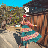 Coachella Music Festival Outfits Embroidered Printed Color Block Swing Dress