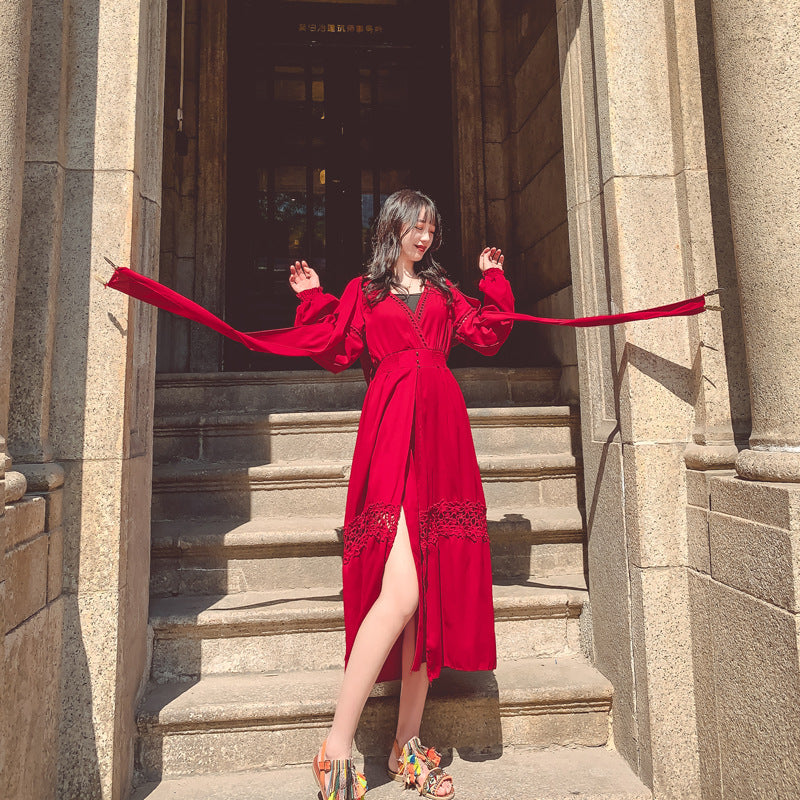 Coachella Music Festival Outfits Red Hooded Dress Seaside Vacation Dress