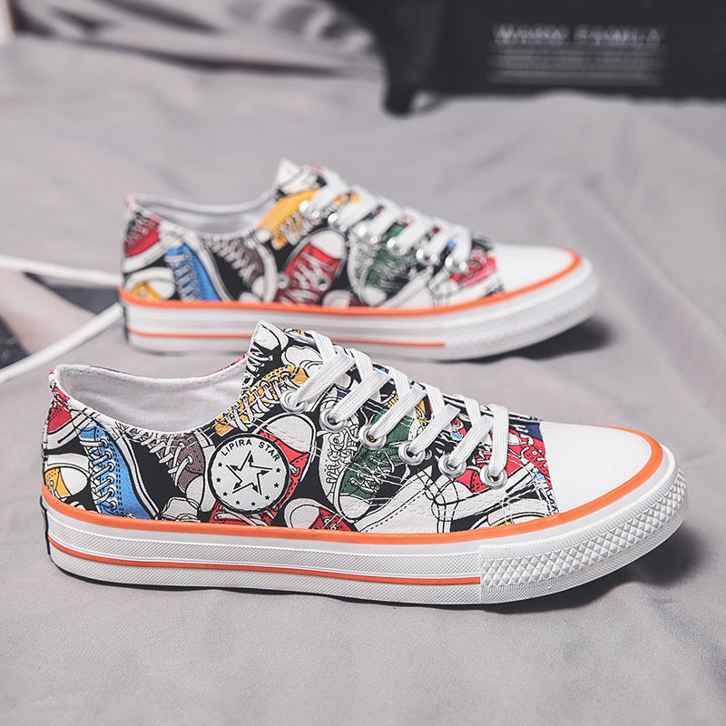 Canvas Shoes Men's Shoes Trending Graffiti Board Shoes Versatile Student Canvas Shoes Sports Men's Shoes