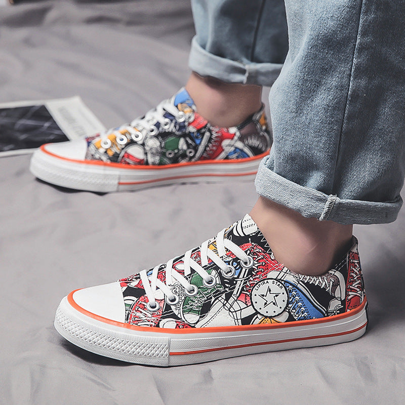 Canvas Shoes Men's Shoes Trending Graffiti Board Shoes Versatile Student Canvas Shoes Sports Men's Shoes