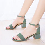 Nude Block Heels Summer Solid Color Women's Sandals