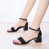 Nude Block Heels Summer Solid Color Women's Sandals