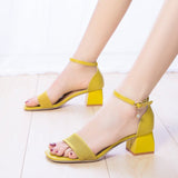 Nude Block Heels Summer Solid Color Women's Sandals