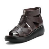 Highway Flat Sandals Spring Hollow Zipper Retro Platform Shoes