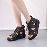Highway Flat Sandals Spring Hollow Zipper Retro Platform Shoes