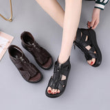Highway Flat Sandals Spring Hollow Zipper Retro Platform Shoes