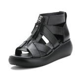 Highway Flat Sandals Spring Hollow Zipper Retro Platform Shoes