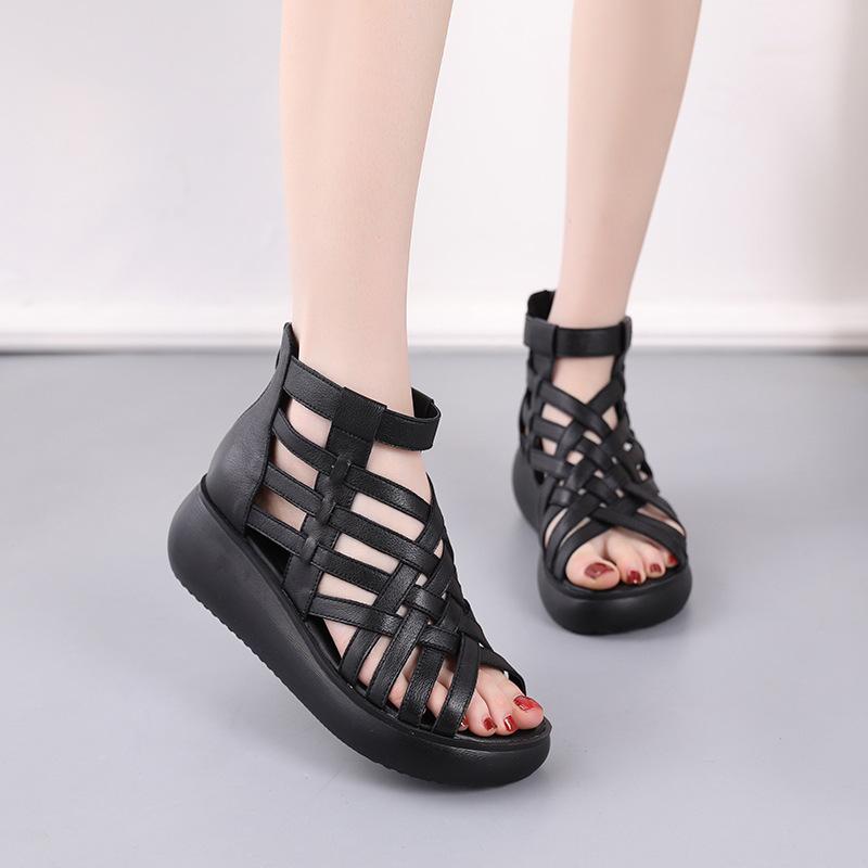 Highway Flat Sandals Summer Retro Wedge Casual Peep Toe Sandals for Women