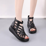 Highway Flat Sandals Summer Retro Wedge Casual Peep Toe Sandals for Women