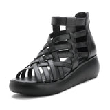 Highway Flat Sandals Summer Retro Wedge Casual Peep Toe Sandals for Women