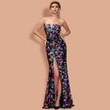 Gypsy Style Dresses Geometric Tube Top Irregular Slit Sequined Banquet Mop