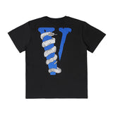 Vlone T Shirt Men'S Big V Python Printed Casual Short-Sleeved T-Shirt