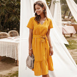 Kendall Jenner Wedding Guest Dress V-neck Sexy Temperament Stripes