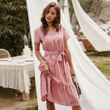 Kendall Jenner Wedding Guest Dress V-neck Sexy Temperament Stripes