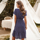 Kendall Jenner Wedding Guest Dress V-neck Sexy Temperament Stripes