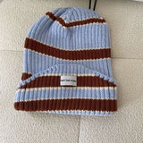 Red Beanie Hat Colorful Striped Woolen Cap Women's Autumn and Winter Casual Knitted Hat