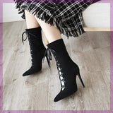 Nude Strappy Heels Pointed Toe Suede  Women's Leather Boots Fashion Boots