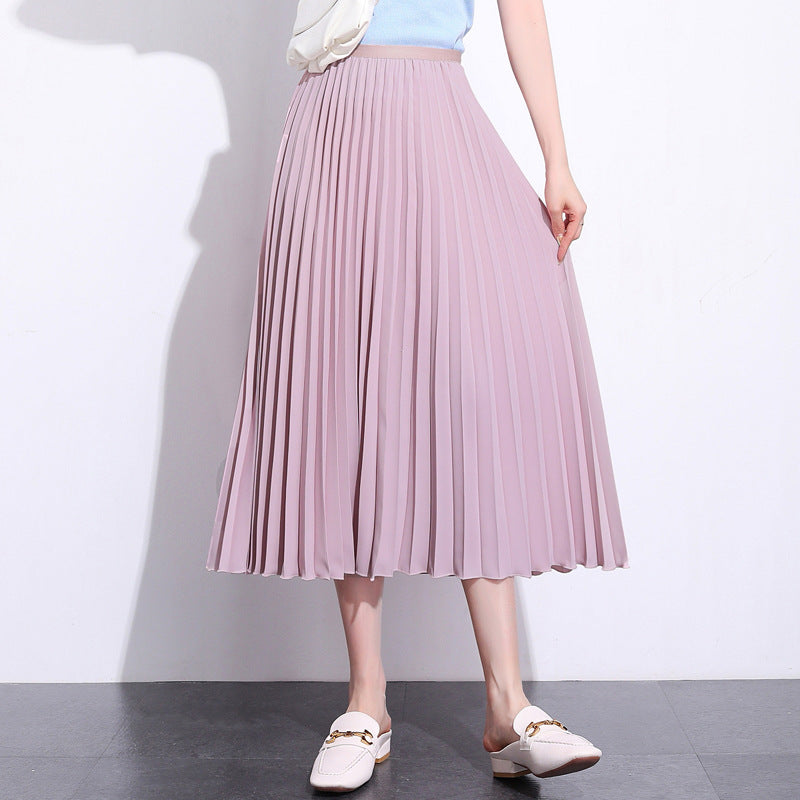 MIDI Mauve Skirt Spring/Summer Solid Color Pleated Skirt