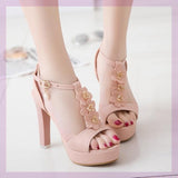 High Heels Slippers Summer Chunky Heel Waterproof Platform Flower Princess Shoes