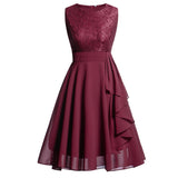 Burgundy Dress Formal Spring/Summer Chiffon Dress Sexy Lace Stitching Formal Dress
