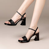 Nude Block Heels Summer Sandals High Heel Chunky Heel Mid Heel Square Toe Roman Shoes