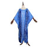 African Women's Wear Costume Silk Satin Crew Neck Wide Batwing Sleeve Robe African Dashiki Ankara Styles Dress