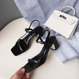 Women Black Dress Shoes Chunky Heel Sandals