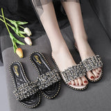 Women Open Toe Sandals Flats Summer Fashionable Sequins Flat Heel Sandals