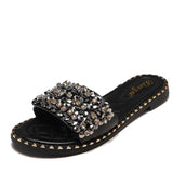 Women Open Toe Sandals Flats Summer Fashionable Sequins Flat Heel Sandals