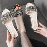 Women Open Toe Sandals Flats Summer Fashionable Sequins Flat Heel Sandals