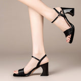 Nude Block Heels Summer Sandals High Heel Chunky Heel Mid Heel Square Toe Roman Shoes
