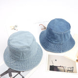 Denim Bucket Hat Fishing Cap Cotton Print Fisherman Hat Retro Solid Color Summer Outdoor Sun Hat
