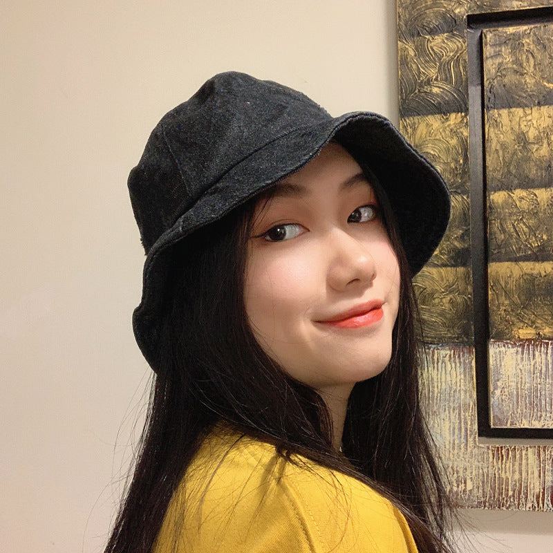 Denim Bucket Hat Fishing Cap Cotton Print Fisherman Hat Retro Solid Color Summer Outdoor Sun Hat