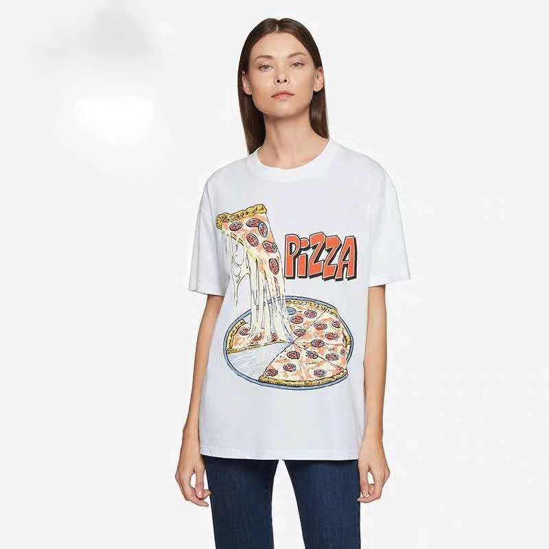 Moschino T Shirt Pizza Pattern Loose Short Sleeve T-Shirt