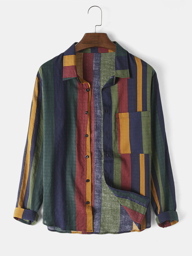 Camp Collar Shirt Striped Shirt Long Sleeve