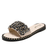 Women Open Toe Sandals Flats Summer Fashionable Sequins Flat Heel Sandals