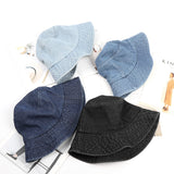Denim Bucket Hat Fishing Cap Cotton Print Fisherman Hat Retro Solid Color Summer Outdoor Sun Hat