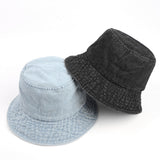 Denim Bucket Hat Fishing Cap Cotton Print Fisherman Hat Retro Solid Color Summer Outdoor Sun Hat