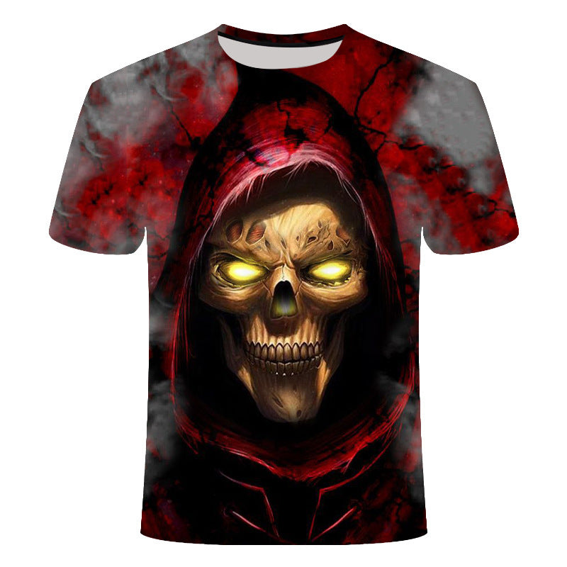 Skull T Shirt Crew Neck Skull Wolf