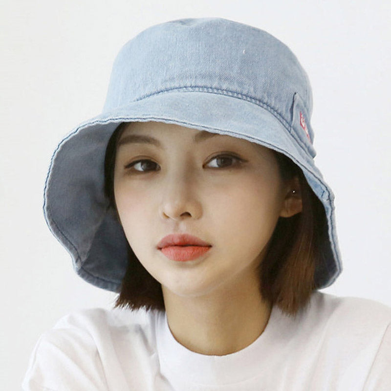 Denim Bucket Hat Fishing Cap Cotton Print Fisherman Hat Hat Female Summer Artistic Letter Embroidery