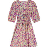 MIDI Mauve Wrap Dress V-neck Mid-Length Floral Chiffon Dress Women's A- line Dress