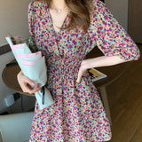 MIDI Mauve Wrap Dress V-neck Mid-Length Floral Chiffon Dress Women's A- line Dress