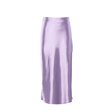 MIDI Mauve Skirt Spring and Summer Satin Purple Mid-Length High Waist Sheath A- line Skirt