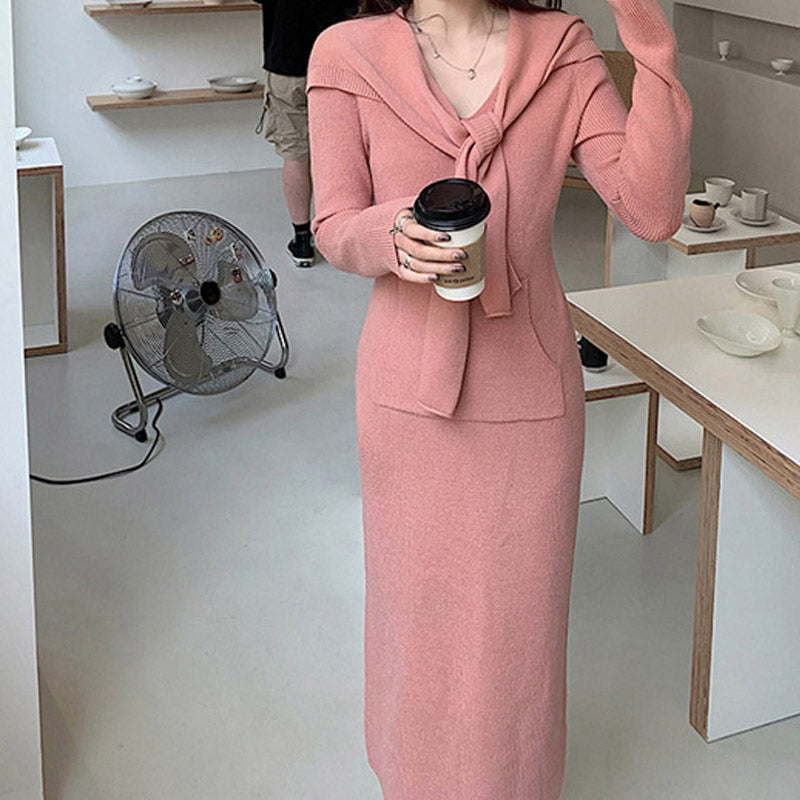 MIDI Mauve Cocktail Dress Winter Hooded Split Dress