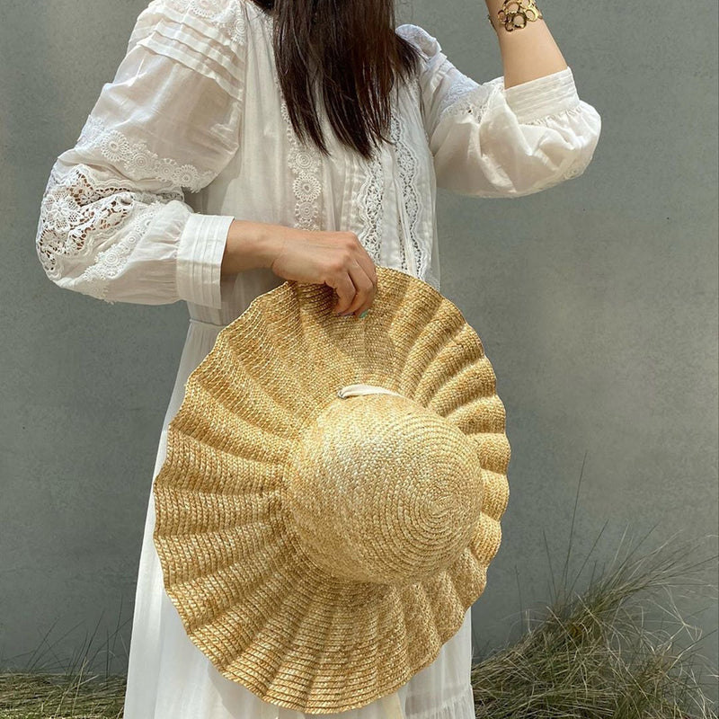Straw Hat Spring/Summer Hat Women's All-Match Wavy Edge Wheat-Straw Hat Women's Casual